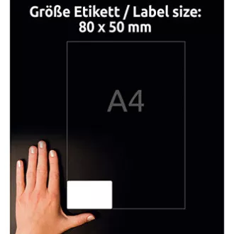 Avery Zweckform névcímkék 80mm x 50mm, A4, fehér, 10 címke, öntapadós, 20 darabos csomag, L4785-20, lézernyomtatókhoz