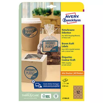 Avery Zweckform címkék 60mm, A4, natúr barna, 12 címke, 25 darabos csomag, L7106-25, lézer- és tintasugaras nyomtatókhoz, ko