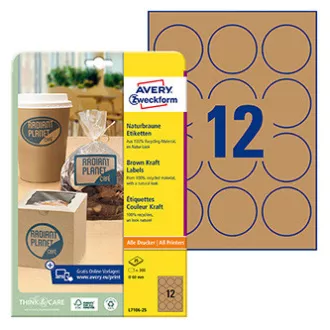 Avery Zweckform címkék 60mm, A4, natúr barna, 12 címke, 25 darabos csomag, L7106-25, lézer- és tintasugaras nyomtatókhoz, ko