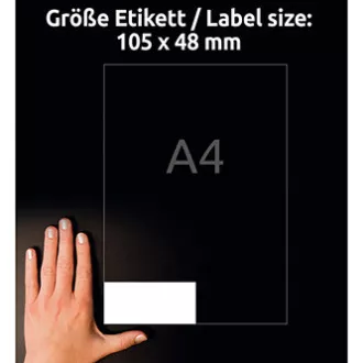 Avery Zweckform címkék 105mm x 48mm, A4, fehér, 12 címke, magas öntapadó képességű, 20 darabos csomag, L7875-20, lézer- és atram-alapú címkékhez.