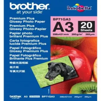 Brother fényes fotópapír, BP71GA3, fotópapír, fényes, fehér, A3, 260 g/m2, 20 db, tintasugaras, tintasugaras