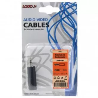 Audio reduktor, jack (3,5 mm) hím - jack (6,3 mm) női, sztereó, fekete, logós buborékcsomagolásban