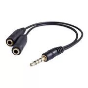 Audió redukció, Jack (3,5 mm) hím 4 pólusú - 2x Jack (3,5 mm) női, 0,2 m, sztereó, fekete