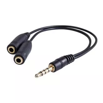 Audió redukció, Jack (3,5 mm) hím 4 pólusú - 2x Jack (3,5 mm) női, 0,2 m, sztereó, fekete, Logo