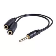 Audió reduktor, Jack (3,5 mm) hím 4 pólusú - 2x Jack (3,5 mm) női, 0,2 m, sztereó, fekete, Logo buborékcsomagolásban