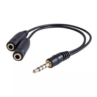 Audió reduktor, Jack (3,5 mm) hím 4 pólusú - 2x Jack (3,5 mm) női, 0,2 m, sztereó, fekete, Logo buborékcsomagolásban