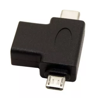 USB reduktor, (2.0), USB A csatlakozó - microUSB csatlakozó   USB C csatlakozó, fekete, műanyag táska OTG