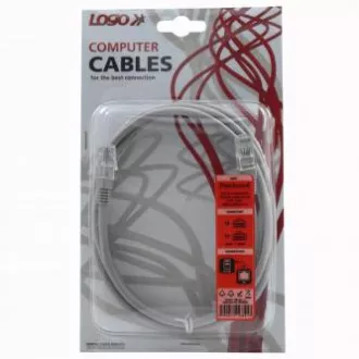 Hálózati LAN kábel UTP patchkábel, Cat.5e, RJ45 csatlakozó - RJ45 csatlakozó, 2 m, árnyékolatlan, szürke, logós buborékfólia