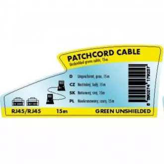 LAN hálózati kábel UTP patchkábel, Cat.5e, RJ45 csatlakozó - RJ45 csatlakozó, 15 m, árnyékolatlan, szürke, Logo LOGO táska