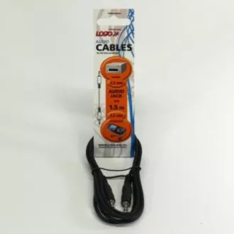 Audiokábel Jack (3.5mm) hím - Jack (3.5mm) hím, 1.5m, fekete, Logo