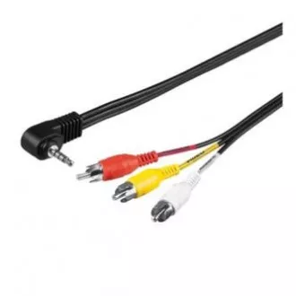 Audio/Video kábel Jack (3.5mm) hím - 3x CINCH hím, 1.5m, 4 pólusú jack 90&deg;, fekete, Logo buborékcsomagolásban