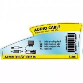 Audiokábel Jack (3.5mm) hím - 2x CINCH hím, 1.5m, fekete, Logo