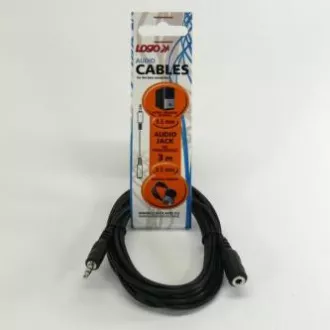 Audió hosszabbító kábel Jack (3.5mm) hím - Jack (3.5mm) női, 3m, fekete, Logo