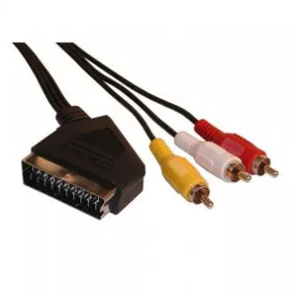 Videokábel SCART hím - 3x CINCH hím, 5m, fekete, ELADÓ
