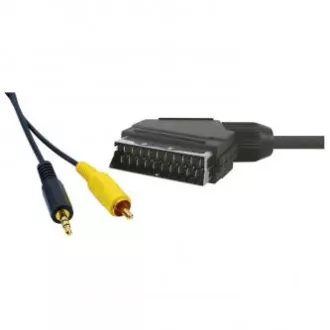 Videokábel SCART hím - CINCH hím   Jack (3.5mm) hím, 5m, fekete, SELL