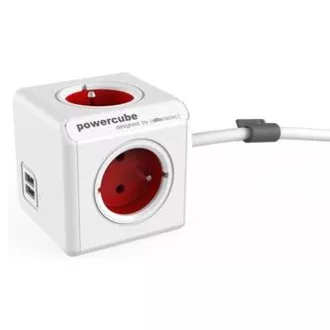 Hosszabbító kábel 230V, CEE7 (villa) - POWERCUBE, 1,5m, EXTENDED USB, piros, POWERCUBE, 4 aljzat, 2xUSB port, gyermek p