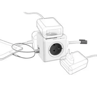 Hosszabbító kábel 230V, CEE7 (villa) - POWERCUBE, 1,5m, EXTENDED USB, piros, POWERCUBE, 4 aljzat, 2xUSB port, gyermek p