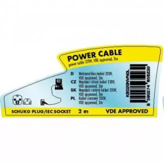 230V tápkábel, CEE7 (villa) - C13, 2m, VDE jóváhagyva, fekete, Logo