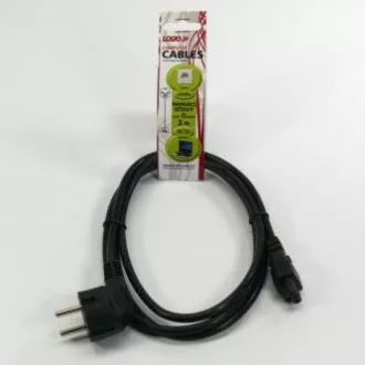 230V-os hálózati kábel laptophoz, CEE7 (villa) - C5, 2m, VDE jóváhagyva, fekete, logó, háromszögletű csatlakozó (MickeyM)