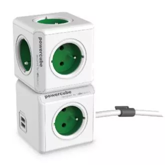 230V hálózati hosszabbító kábel, CEE7 (villa) - POWERCUBE, 3m, EXTENDED USB, szürke, POWERCUBE, 4 aljzat, gyermek biztosítékok