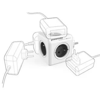 Aljzat 240V, CEE7 (villa) - POWERCUBE, 0,1m, ORIGINAL, szürke, POWERCUBE, 5 aljzat, gyermekzárral