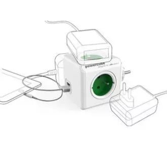 Aljzat 240V, CEE7 (villa) - POWERCUBE, 0,1m, ORIGINAL USB, zöld, POWERCUBE, 4 aljzat, 2xUSB portok