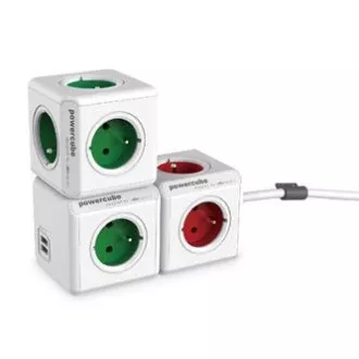 Aljzat 240V, CEE7 (villa) - POWERCUBE, 0,1m, ORIGINAL USB, zöld, POWERCUBE, 4 aljzat, 2xUSB portok