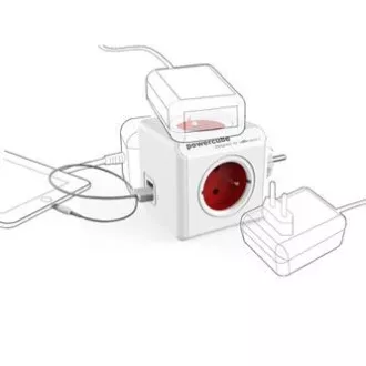 Aljzat 240V, CEE7 (villa) - POWERCUBE, 0.1m, ORIGINAL USB, piros, POWERCUBE, 4 aljzat, 2xUSB portok Aljzat 240V, CEE7 (villa) - POWERCUBE, 0.1m, ORIGINAL USB, piros, POWERCUBE, 4 aljzat, 2xUSB portok