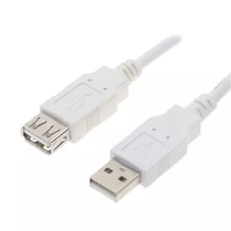 USB hosszabbító kábel (2.0), USB A hím - USB A csatlakozó, 0,3m, fehér