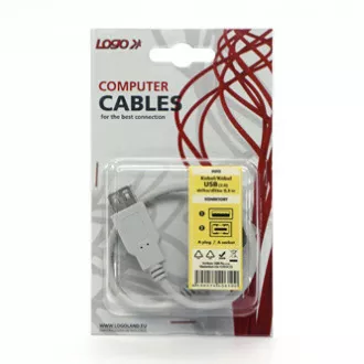 Logo USB hosszabbító kábel (2.0), USB A hím - USB A csatlakozó, 0,3 m, fehér, buborékcsomagolásban