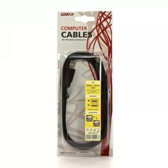Logo USB kábel (2.0), USB A csatlakozó - USB A csatlakozó, 1,8 m, fekete, buborékcsomagolás, High Speed