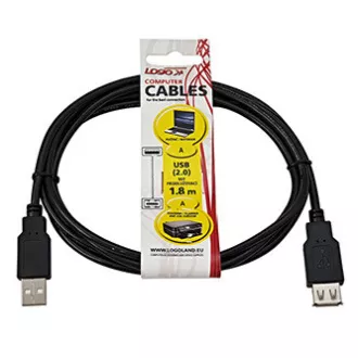 Logo USB hosszabbító kábel (2.0), USB A hím - USB A csatlakozó, 1,8 m, fekete