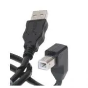 USB-kábel (2.0), USB A hím – USB B hím, 2 m, 90°-os hajlítású, fekete