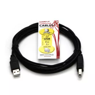 Logo USB kábel (2.0), USB A csatlakozó - USB B csatlakozó, 3m, fekete