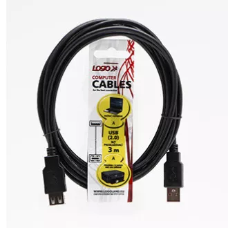Logo USB hosszabbító kábel (2.0), USB A hím - USB A csatlakozó, 3m, fekete, fekete Logo USB hosszabbító kábel (2.0), USB A hím - USB A csatlakozó, 3m, fekete, fekete