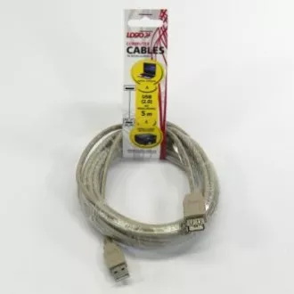Logo USB hosszabbító kábel (2.0), USB A hím - USB A női, 5m, szürke, ELADÓ