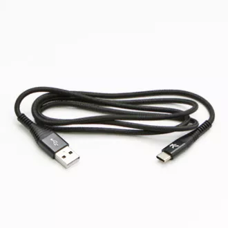 Logo USB kábel (2.0), USB A hím - USB C hím, 1m, 480 Mbps, 5V/3A, fekete, doboz, nejlonfonat, alumínium csatlakozóburkolat