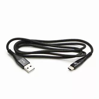 Logo USB kábel (2.0), USB A hím - USB C hím, 2m, 480 Mbps, 5V/3A, fekete, doboz, nejlonfonat, alumínium csatlakozóburkolat