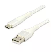Logo USB kábel (2.0), USB A hím - USB C hím, 2m, 480 Mbps, 5V/3A, fehér, doboz, nejlonfonat, alumínium csatlakozóburkolat