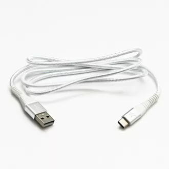 Logo USB kábel (2.0), USB A hím - USB C hím, 2m, 480 Mbps, 5V/3A, fehér, doboz, nejlonfonat, alumínium csatlakozóburkolat