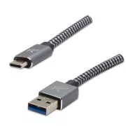 Logo USB kábel (3.2 gen 1), USB A hím - USB C hím, 1m, 5 Gbps, 5V/3A, szürke, doboz, fémfonat, alumínium csatlakozóburkolat