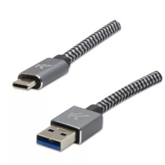 Logo USB kábel (3.2 gen 1), USB A hím - USB C hím, 1m, 5 Gbps, 5V/3A, szürke, doboz, fémfonat, alumínium csatlakozóburkolat