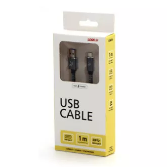 Logo USB kábel (3.2 gen 1), USB A hím - USB C hím, 1m, 5 Gbps, 5V/3A, szürke, doboz, fémfonat, alumínium csatlakozóburkolat