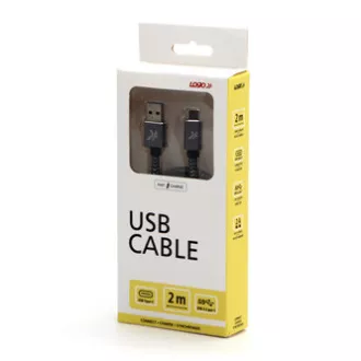 Logo USB kábel (3.2 gen 1), USB A hím - USB C hím, 2m, 5 Gbps, 5V/2A, szürke, doboz, fémfonat, alumínium csatlakozóburkolat