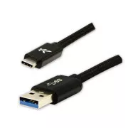 Logo USB kábel (3.2 gen 1), USB A hím - USB C hím, 1m, 5 Gbps, 5V/3A, fekete, doboz, nejlonfonat, alumínium csatlakozóburkolat