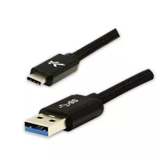 Logo USB kábel (3.2 gen 1), USB A hím - USB C hím, 1m, 5 Gbps, 5V/3A, fekete, doboz, nejlonfonat, alumínium csatlakozóburkolat