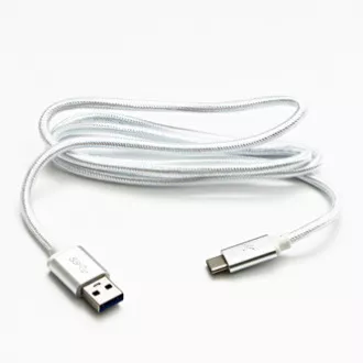 Logo USB kábel (3.2 gen 1), USB A hím - USB C hím, 1m, 5 Gbps, 5V/3A, fehér, doboz, nejlonfonat, alumínium csatlakozóburkolat