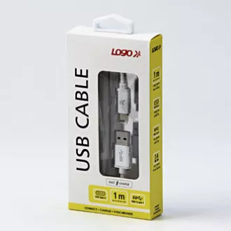 Logo USB kábel (3.2 gen 1), USB A hím - USB C hím, 1m, 5 Gbps, 5V/3A, fehér, doboz, nejlonfonat, alumínium csatlakozóburkolat
