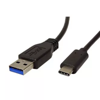 USB kábel (3.1), USB A csatlakozó - USB C csatlakozó, 1m, kerek, fekete, műanyag zacskó