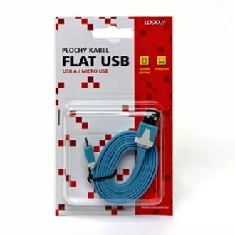 Logo USB kábel (2.0), USB A csatlakozó - microUSB csatlakozó, 1m, lapos, kék, buborékcsomagolás, ELADÓ